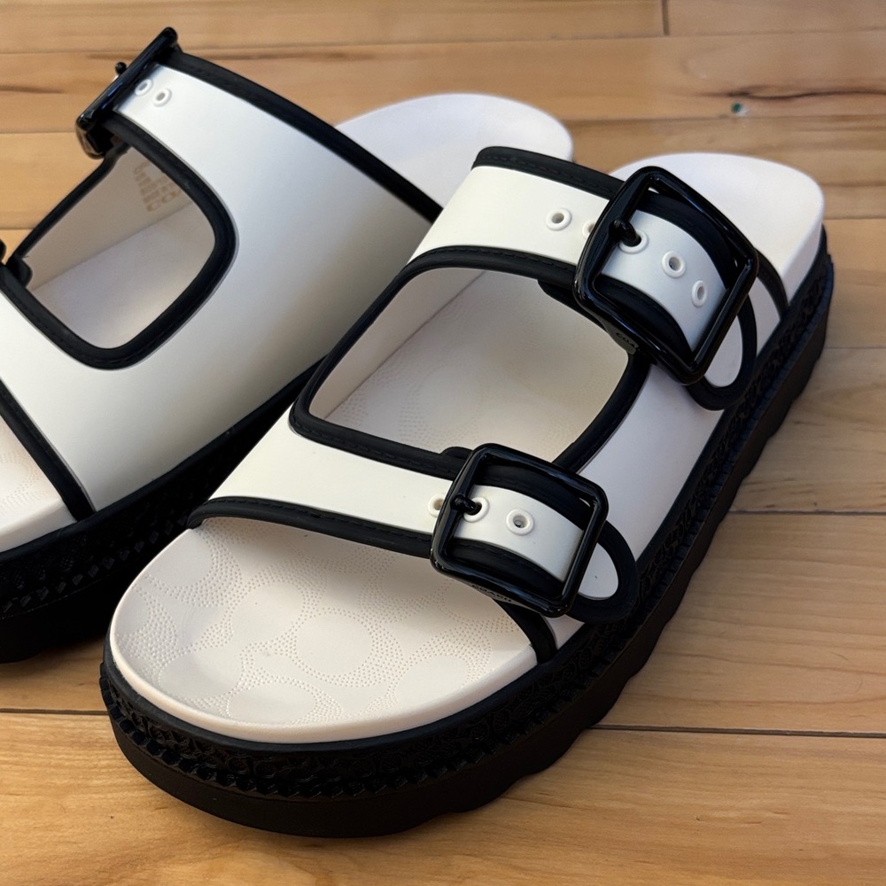 Coach Women's Black and White Buckle Sandals - Picture 3 of 9